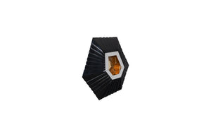 Phillips Collection Hex Sculptural Wall Tile with Brass Mirror Insert and Glossy Black Asymmetric Frame XS PH80019