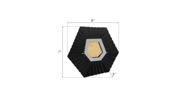Phillips Collection Hex Sculptural Wall Tile with Brass Mirror Insert and Glossy Black Asymmetric Frame XS PH80019