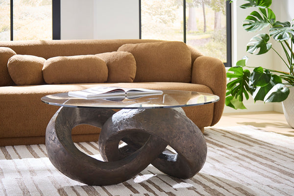 Phillips Collection Trifoil Coffee Table - Sculptural Modern Design in Liquid Silver with Elegant Glass Top for Living Spaces Bronze w/ Glass PH80673