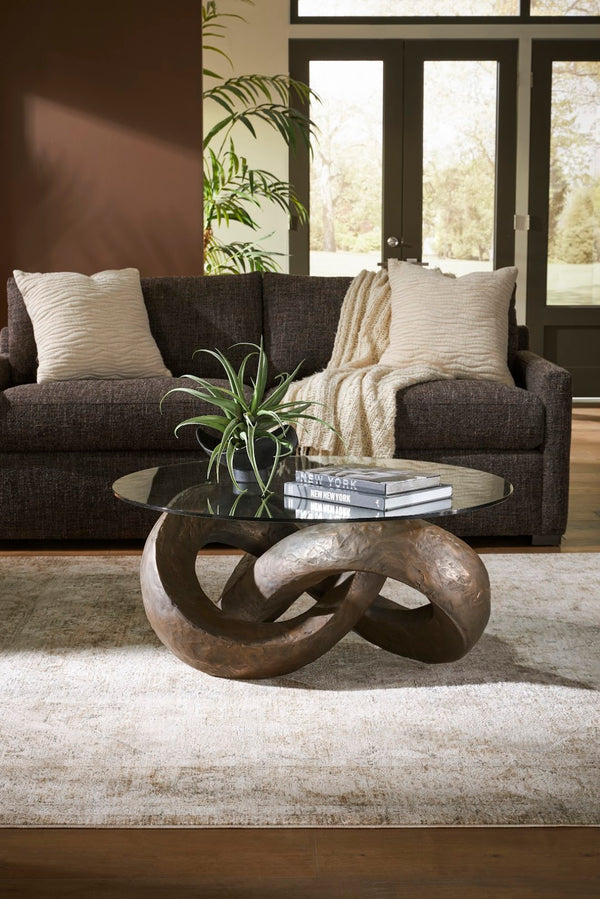 Phillips Collection Trifoil Coffee Table - Sculptural Modern Design in Liquid Silver with Elegant Glass Top for Living Spaces Bronze w/ Glass PH80673