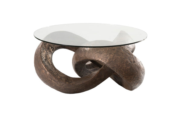 Phillips Collection Trifoil Coffee Table - Sculptural Modern Design in Liquid Silver with Elegant Glass Top for Living Spaces Bronze w/ Glass PH80673