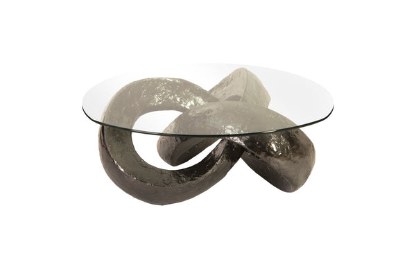 Phillips Collection Trifoil Coffee Table - Sculptural Modern Design in Liquid Silver with Elegant Glass Top for Living Spaces Liquid Silver w/Glass PH80677