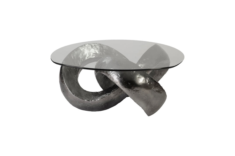 Phillips Collection Trifoil Coffee Table - Sculptural Modern Design in Liquid Silver with Elegant Glass Top for Living Spaces Liquid Silver w/Glass PH80677
