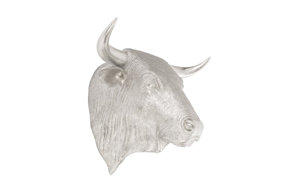 Phillips Collection Spanish Fighting Bull Wall Sculpture in Silver Leaf - Artisan Resin Art for Bold Home Decor PH82320