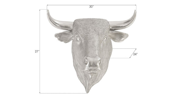 Phillips Collection Spanish Fighting Bull Wall Sculpture in Silver Leaf - Artisan Resin Art for Bold Home Decor PH82320