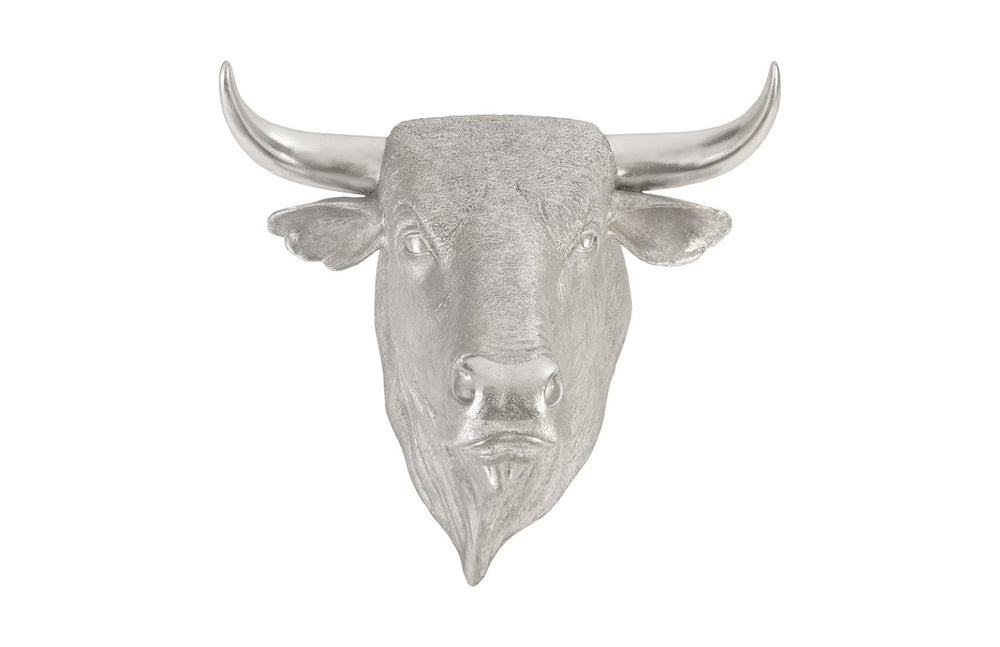 Phillips Collection Spanish Fighting Bull Wall Sculpture in Silver Leaf - Artisan Resin Art for Bold Home Decor PH82320