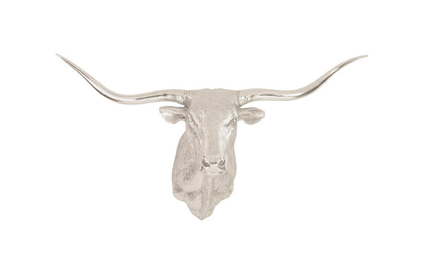 Phillips Collection Longhorn Bull Wall Sculpture in Silver Leaf Finish – Modern Western Art for Home & Office Décor PH83141