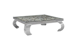 Phillips Collection Shell Inlay Square Coffee Table with Tempered Glass and Ming Stainless Legs PH83144