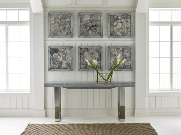 Phillips Collection Shell Mosaic Wall Tile Handcrafted Mollusk Art in Grey Wood Frame Coastal Decor PH83147