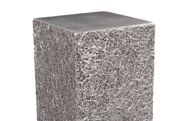 Phillips Collection String Theory Pedestal - Modern Organic Accent Stand for Sculptures & Planters in Gleaming Finish Silver Leaf, LG PH83559