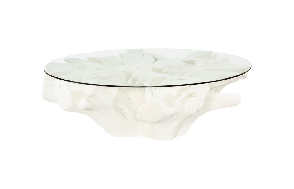 Phillips Collection Sono Cast Root Coffee Table with Glass Top - Unique Roman Stone Design for Indoor & Outdoor Use PH83595