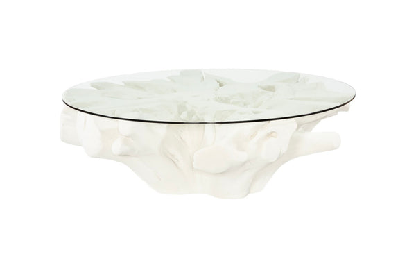 Phillips Collection Sono Cast Root Coffee Table with Glass Top - Unique Roman Stone Design for Indoor & Outdoor Use PH83595