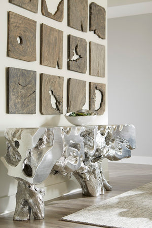 Phillips Collection Freeform Root Cast Resin Console Table with Silver Leaf Finish for Grand Entryways PH84330