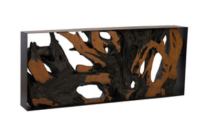 Phillips Collection Cast Metal Framed Console Table – Sculptural Teak Root Design in Luxe Gold Finish for Modern Spaces Resin, Brown PH86296