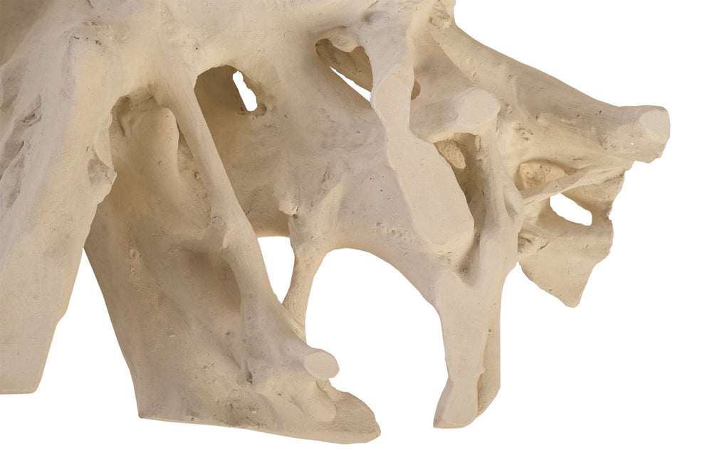 Phillips Collection Cast Root Coffee Table - Organic Sculptural Design in Off-White Stone with Elegant Glass Top PH87195