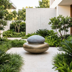 Phillips Collection Heian Stacked Stone Inspired Resin Fountain with Bronze and Brass Finish for Zen Spaces PH89447