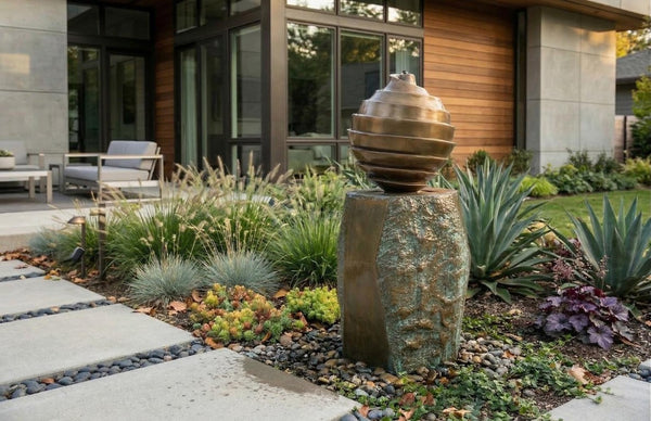 Phillips Collection Kyoto Tiered Sphere Outdoor Fountain Sculpted Resin Bronze Patina Patio Garden Accent PH89450