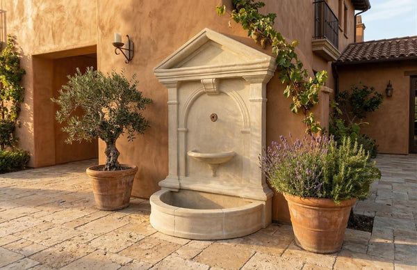 Phillips Collection Florentine Arched Wall Fountain Resin Roman Stone Finish Outdoor Garden Spout Basin PH89726
