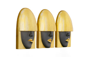 Phillips Collection Fashion Faces Wall Art – Modern Sculptural Design in Crisp White and Bright Silver for Chic Decor Small, Black and Gold Leaf, Set of 3 PH90450