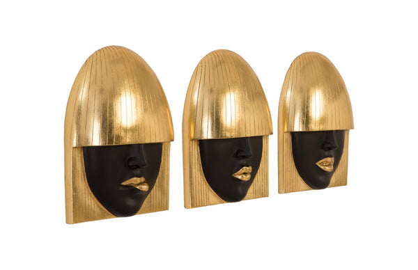 Phillips Collection Fashion Faces Wall Art – Modern Sculptural Design in Crisp White and Bright Silver for Chic Decor Small, Black and Gold Leaf, Set of 3 PH90450