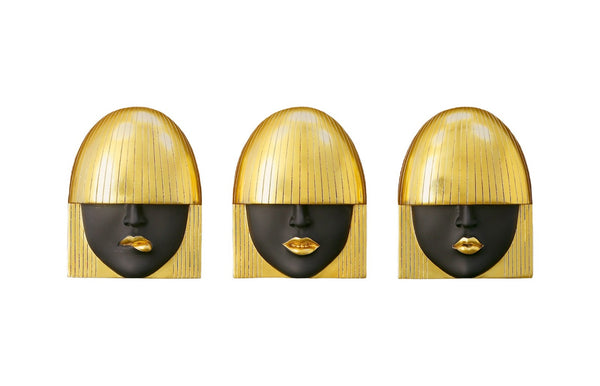 Phillips Collection Fashion Faces Wall Art – Modern Sculptural Design in Crisp White and Bright Silver for Chic Decor Small, Black and Gold Leaf, Set of 3 PH90450