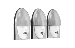 Phillips Collection Fashion Faces Wall Art – Modern Sculptural Design in Crisp White and Bright Silver for Chic Decor Small, White and Silver Leaf, Set of 3 PH90451