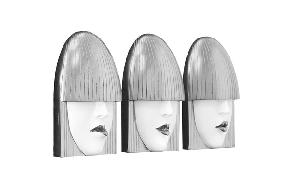 Phillips Collection Fashion Faces Wall Art – Modern Sculptural Design in Crisp White and Bright Silver for Chic Decor Small, White and Silver Leaf, Set of 3 PH90451