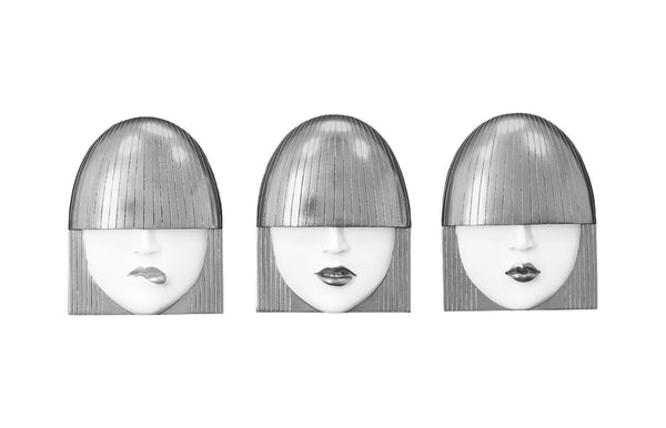 Phillips Collection Fashion Faces Wall Art – Modern Sculptural Design in Crisp White and Bright Silver for Chic Decor Small, White and Silver Leaf, Set of 3 PH90451