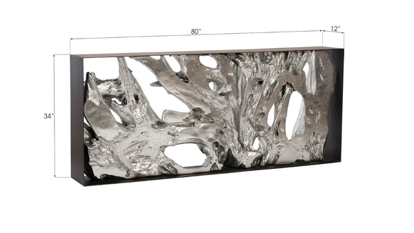 Phillips Collection Cast Metal Framed Console Table – Sculptural Teak Root Design in Luxe Gold Finish for Modern Spaces Resin, Silver Leaf, LG PH92306