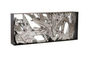 Phillips Collection Cast Metal Framed Console Table – Sculptural Teak Root Design in Luxe Gold Finish for Modern Spaces Resin, Silver Leaf, LG PH92306
