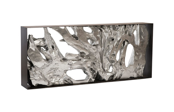 Phillips Collection Cast Metal Framed Console Table – Sculptural Teak Root Design in Luxe Gold Finish for Modern Spaces Resin, Silver Leaf, LG PH92306