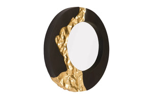 Phillips Collection Mercury Round Decorative Wall Mirror with Irregular Planetary Pattern for Modern Organic Interiors Black, Gold Leaf PH92307