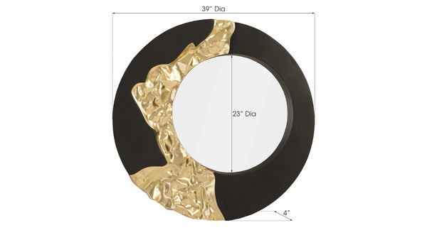 Phillips Collection Mercury Round Decorative Wall Mirror with Irregular Planetary Pattern for Modern Organic Interiors Black, Gold Leaf PH92307