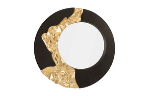 Phillips Collection Mercury Round Decorative Wall Mirror with Irregular Planetary Pattern for Modern Organic Interiors Black, Gold Leaf PH92307