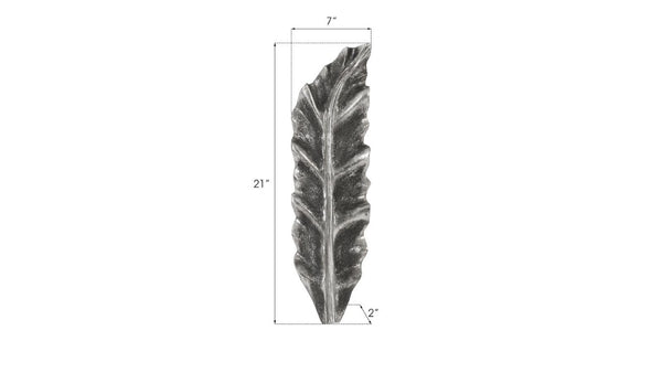 Phillips Collection Petiole Sculptural Leaf Wall Art Hand Finished Cast Resin for Gallery and High Ceiling Rooms Silver 7 L x 2 W x 21 H PH94515