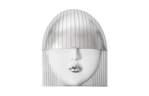 Phillips Collection Fashion Faces Wall Art – Modern Sculptural Design in Crisp White and Bright Silver for Chic Decor Large, Kiss, White and Silver Leaf PH94745