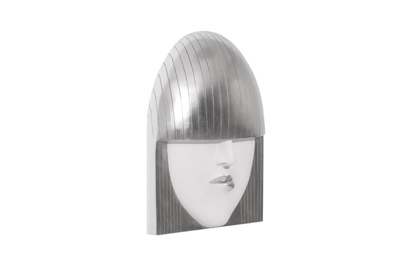 Phillips Collection Fashion Faces Wall Art – Modern Sculptural Design in Crisp White and Bright Silver for Chic Decor Large, Pout, White and Silver Leaf PH94747
