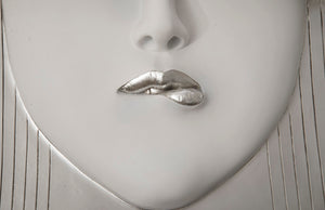 Phillips Collection Fashion Faces Wall Art – Modern Sculptural Design in Crisp White and Bright Silver for Chic Decor Large, Pout, White and Silver Leaf PH94747