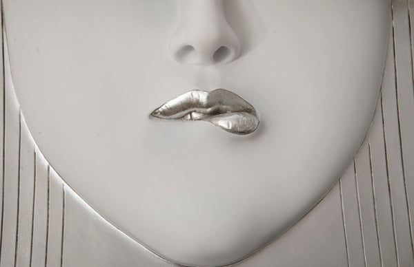 Phillips Collection Fashion Faces Wall Art – Modern Sculptural Design in Crisp White and Bright Silver for Chic Decor Large, Pout, White and Silver Leaf PH94747