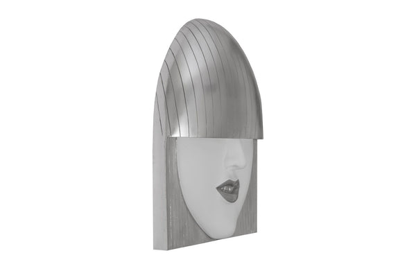 Phillips Collection Fashion Faces Wall Art – Modern Sculptural Design in Crisp White and Bright Silver for Chic Decor Large, Smile, White and Silver Leaf PH94749