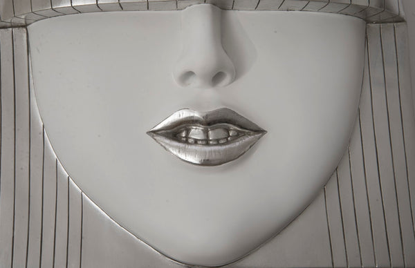 Phillips Collection Fashion Faces Wall Art – Modern Sculptural Design in Crisp White and Bright Silver for Chic Decor Large, Smile, White and Silver Leaf PH94749