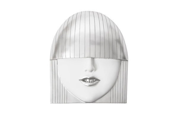 Phillips Collection Fashion Faces Wall Art – Modern Sculptural Design in Crisp White and Bright Silver for Chic Decor Large, Smile, White and Silver Leaf PH94749