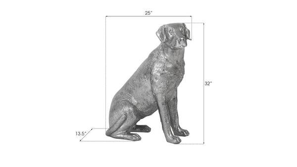 Phillips Collection Labrador, Sitting Dog Sculpture Resin Floor Statue with Metallic Silver Finish 32 Inches PH95581