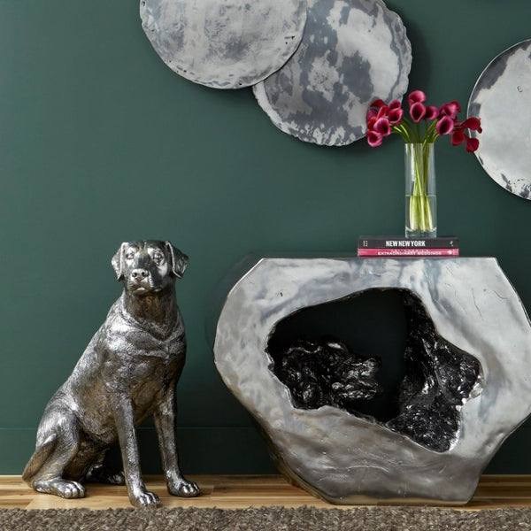 Phillips Collection Labrador, Sitting Dog Sculpture Resin Floor Statue with Metallic Silver Finish 32 Inches PH95581