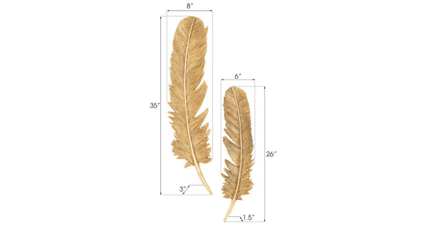 Phillips Collection Feathers Wall Art - Modern Organic Silver Sculptures for Elegant Home Decor and Contemporary Style Large, Gold Leaf, Set of 2 PH95596