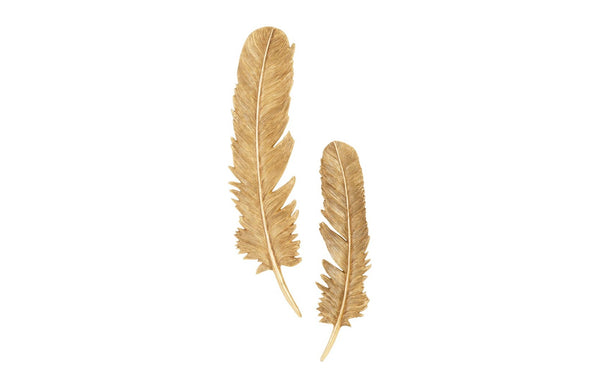 Phillips Collection Feathers Wall Art - Modern Organic Silver Sculptures for Elegant Home Decor and Contemporary Style Large, Gold Leaf, Set of 2 PH95596