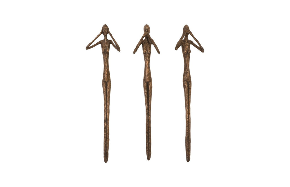 Phillips Collection See, Speak, Hear No Evil Wall Art Trio - Modern Sculptural Decor for Stylish Home Interiors Resin, Bronze, Set Of 3 PH96052