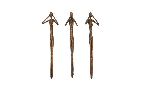 Phillips Collection See, Speak, Hear No Evil Wall Art Trio - Modern Sculptural Decor for Stylish Home Interiors Resin, Bronze, Set Of 3 PH96052