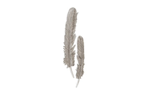 Phillips Collection Feathers Wall Art - Modern Organic Silver Sculptures for Elegant Home Decor and Contemporary Style Large, Silver Leaf, Set of 2 PH96270