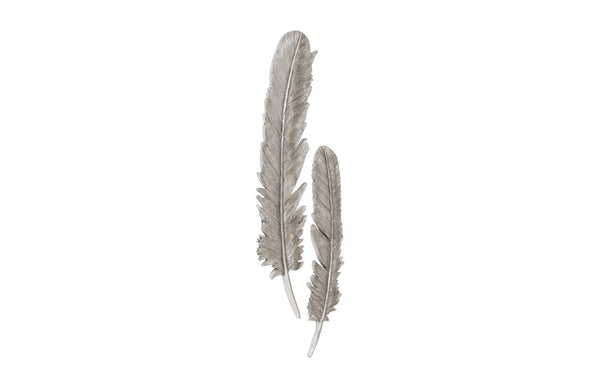 Phillips Collection Feathers Wall Art - Modern Organic Silver Sculptures for Elegant Home Decor and Contemporary Style Large, Silver Leaf, Set of 2 PH96270